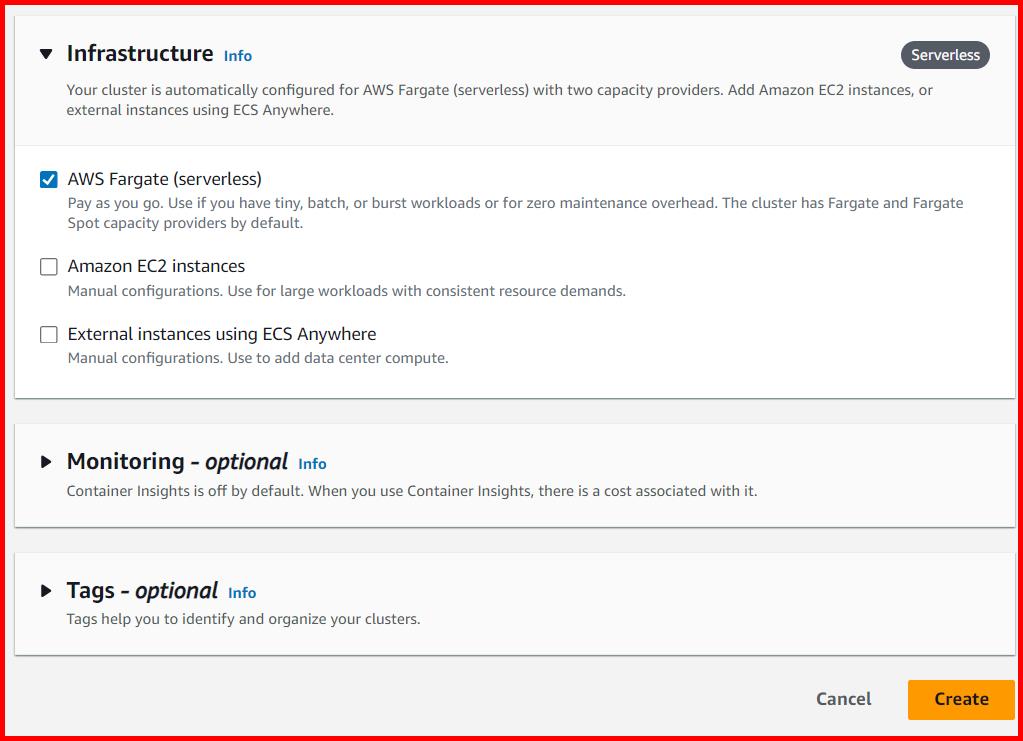 Picture showing selecting the infrastructure while creating the cluster